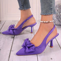 French retro satin bow pointed-toe high heels - ankle strap stiletto heels for work and banquets - cross-border exclusive