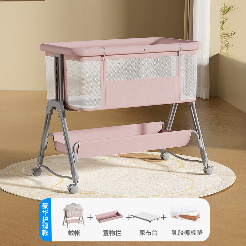 Baby crib: portable, foldable, multi-functional, adjustable height, seamless splicing, newborn-sized bassinet