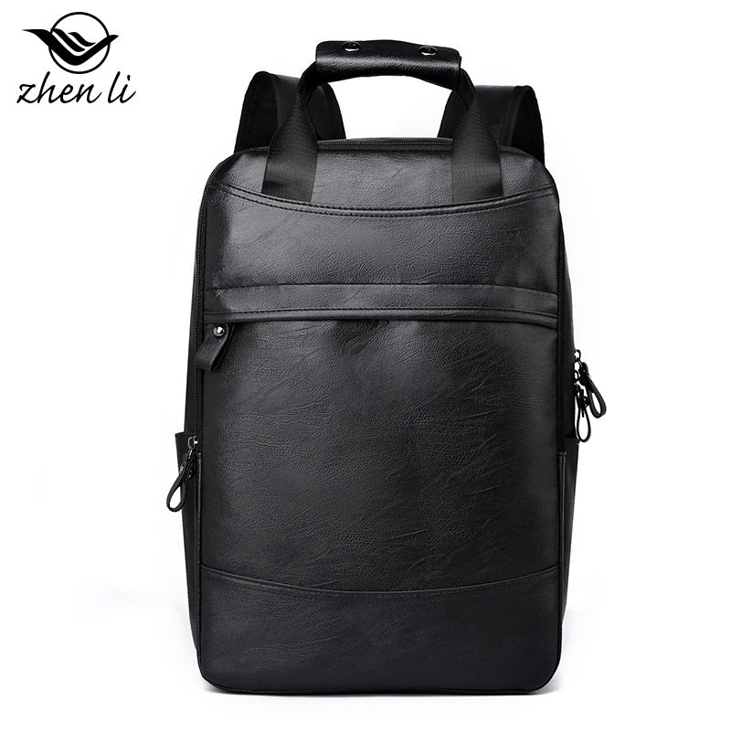 Cross-border men's backpack large-capacity business leather computer bag trendy fashion travel backpack student schoolbag