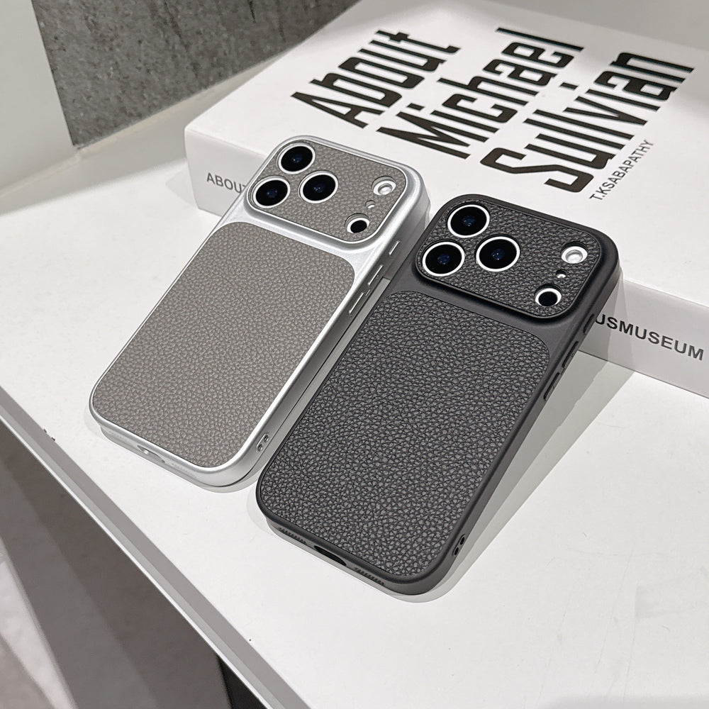 Simple solid color leather texture instantly transforms to 17, compatible with apple 17 pro max lychee grain phone case iphone 16 protective cover