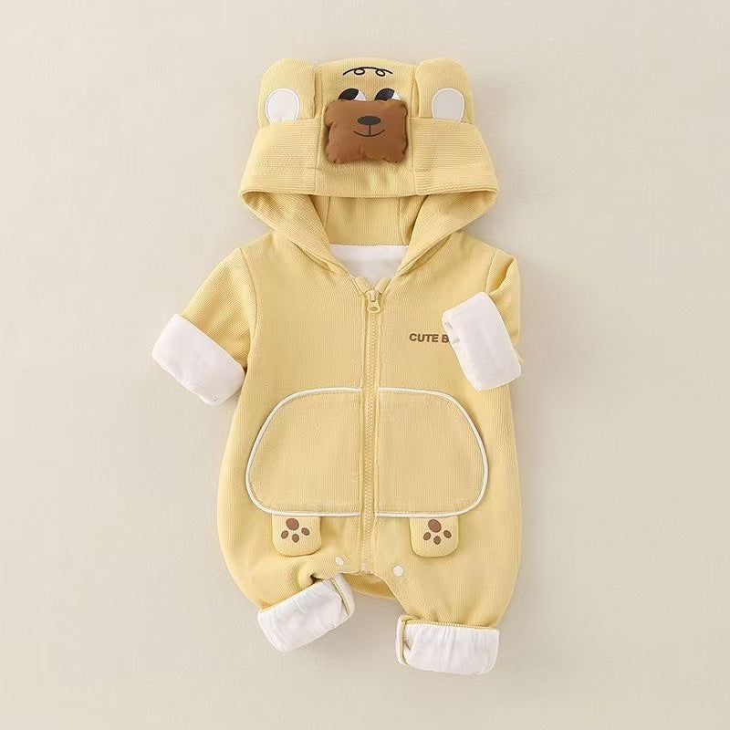 Newborn outing outfit cute newborn clothes for boys and girls hooded jumpsuit spring & fall romper jacket baby trendy