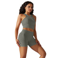 women's seamless knit solid color tank top & butt-lifting shorts yoga set - activewear for running, fitness, and yoga