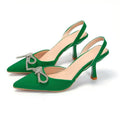 plus size stiletto casual flats women's 2026 summernew arrivalbows rhinestone cat heel high heel sandals women