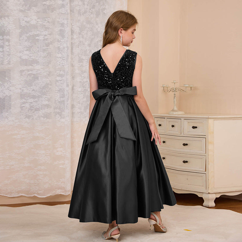 fashionexportfashion stylegirl dress long skirt v-neck evening dress satin princess dress catwalk classysequin skirt