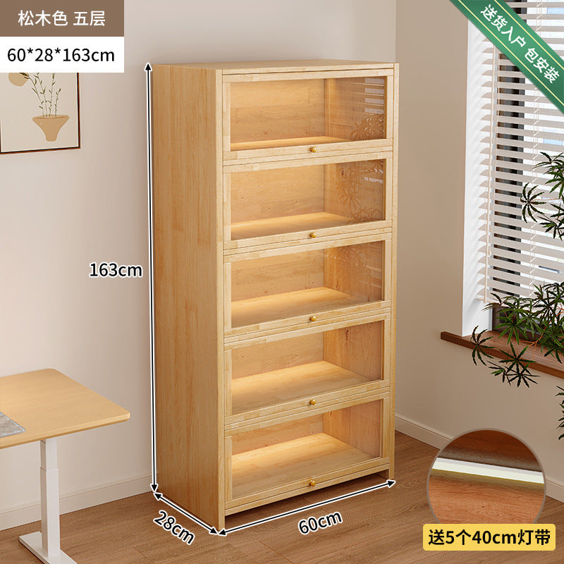 Solid wood dust-proof bookcase integrated against the wall Walnut color storage cabinet Locker Floor storage cabinet Household bookshelf
