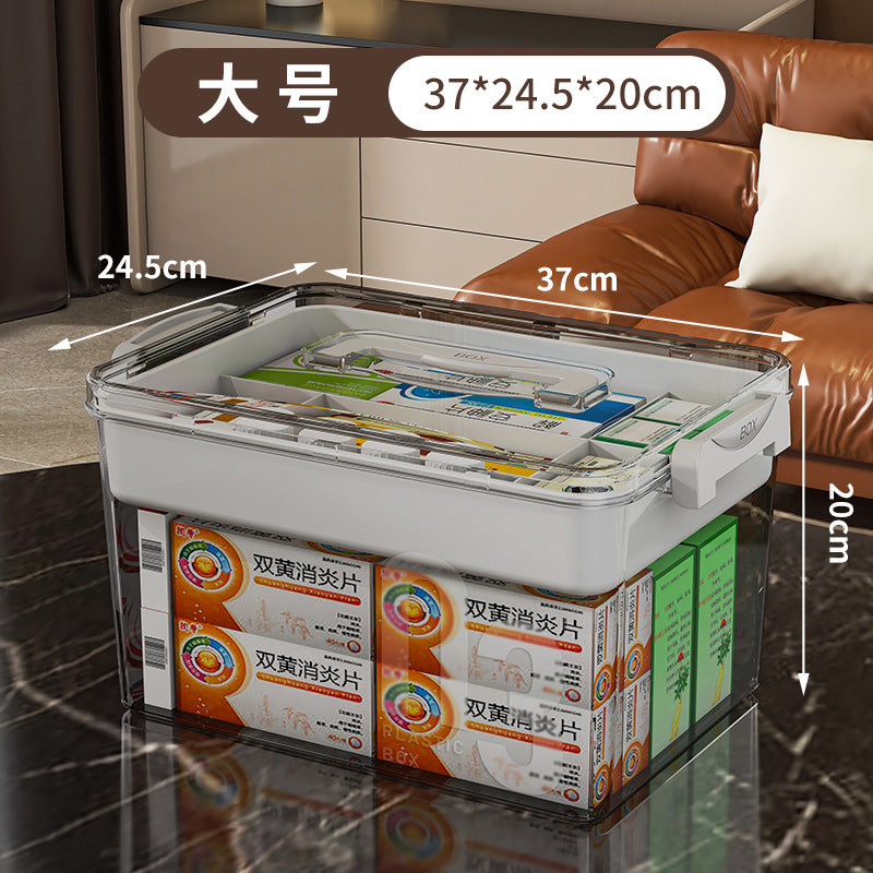 Household medicine box Medical medicine box Multi-layer finishing box Storage Household medicine Transparent portable storage box Medical first aid box