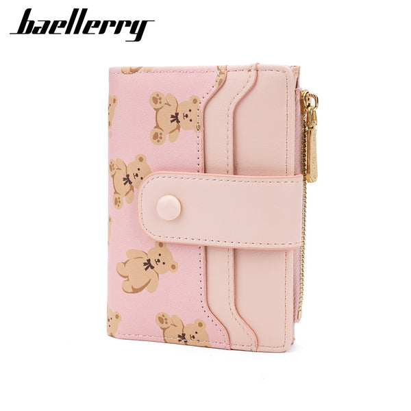 Women's wallet short baellerry cute multi-card change bag casual printing  vertical PU women's bag