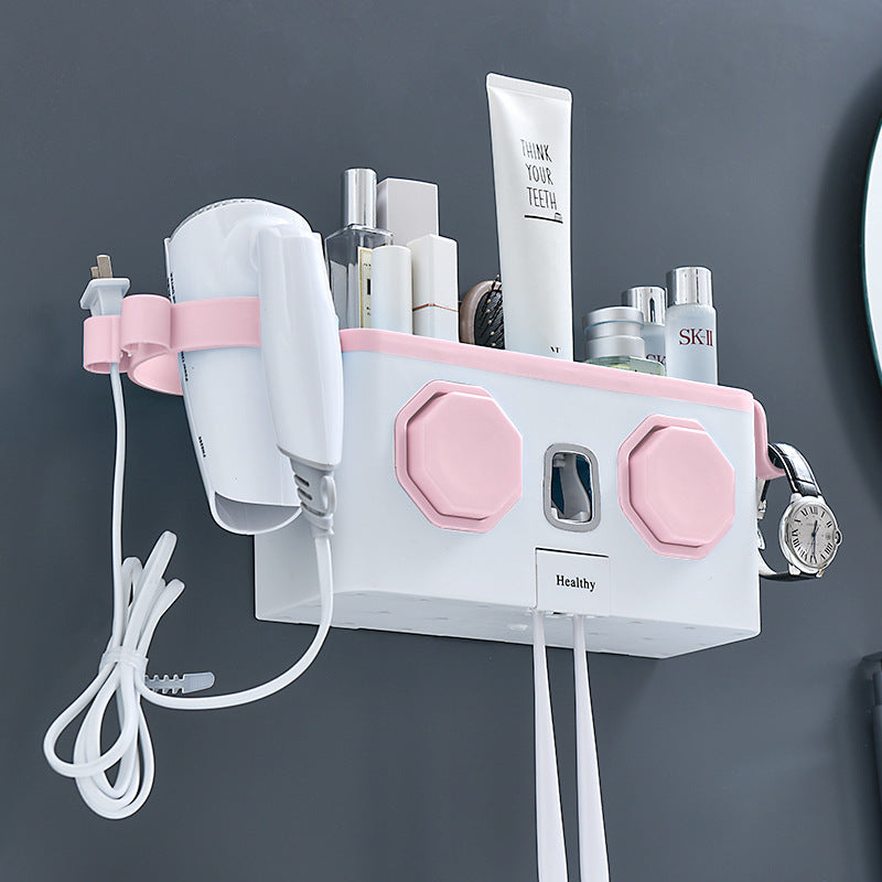 Nordic style multifunctional toothbrush holder set - no drilling required, includes rinse cup, automatic toothpaste dispenser, and toothbrush organizer
