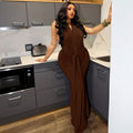 Fashion styleexport women's clothing waist pleated strap hip skirt halter neck sexy backless home plaid long dress