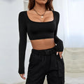 fall/winter new arrival: cross-border european & american style activewear cropped knit high-stretch long sleeve t-shirt top