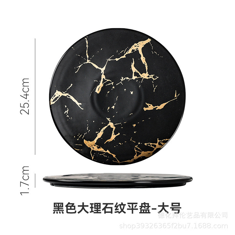 Nordic high-looking desktop flat steak plate with heat-insulating wooden tray creative marble plate manufacturer wholesale