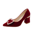 Chinese xiuhe wedding shoes for women 2024 new arrival wedding dress shoes pearl heel bows not tired feet red engagement