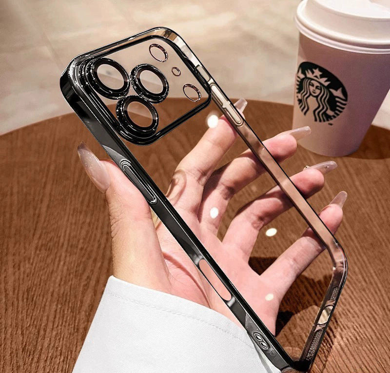 Electroplated lens film tpu soft shell suitable for iphone17promax mobile phone case transparent apple 16/15 anti-fall case