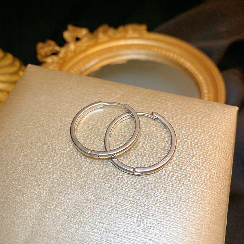 925 silver needle hong kong style retro metal earrings for women classy geometric plain hoop earrings easiest for match exaggerated work clothing earrings