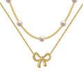European and american cross-border new multi-layer choker necklace for women, simple and elegant bowknot faux pearl pendant necklace gift