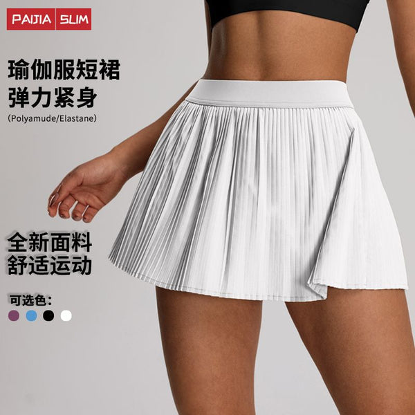 INS Yoga pleated tennis skirt summer outdoor pocket convenient elastic anti-light yoga skirt pleated skirt