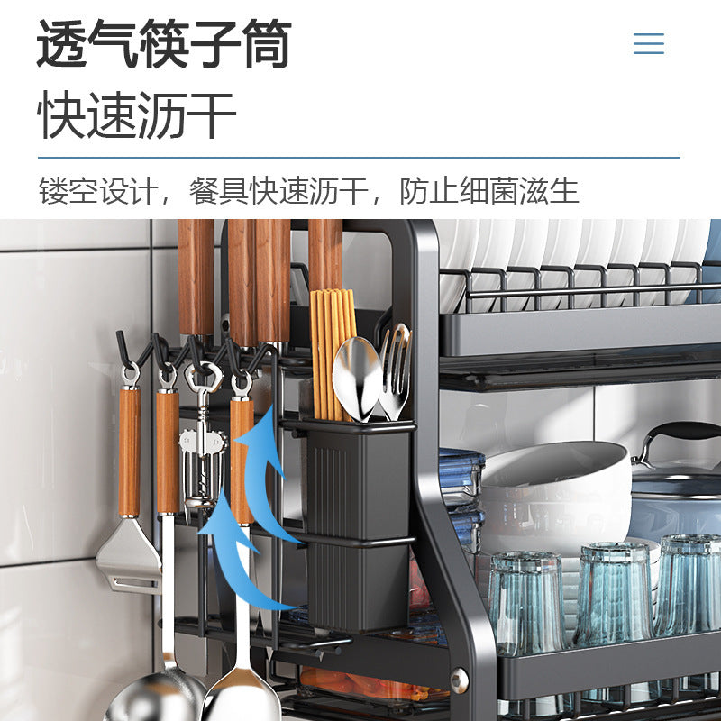 Storage Kitchen Dish Rack Household Dishware Dish Bowl Integrated Storage Rack Countertop Multifunctional Stainless Steel Drain Rack