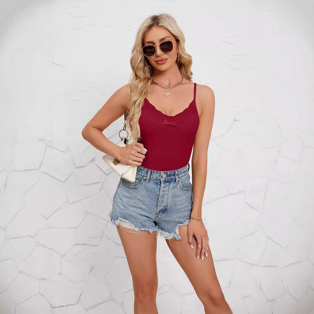2024 amazon fashion cross-border summer women's lace v-neck adjustable spaghetti strap camisole