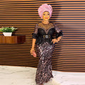 New african autumn/winter rhinestone & sequin party evening dress -  women's stretch mesh dress
