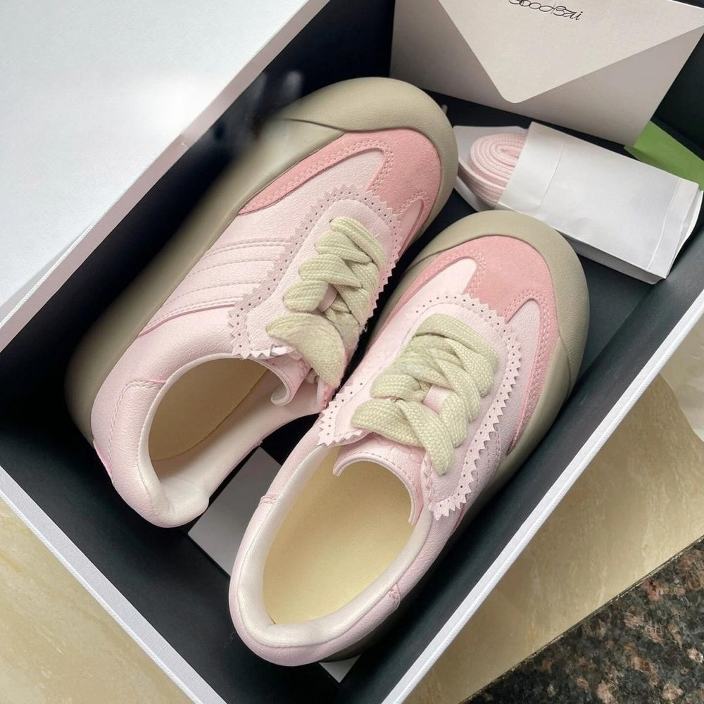 Pink german army trainers (gats) women's shoes 2026 new spring thick sole height increasing shoes retro puffy shoes casual sneakers athletic shoes