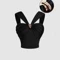 European and american cross-border niche design women's black criss-cross strap metal buckle slim-fit cropped tank top - fashionable and versatile