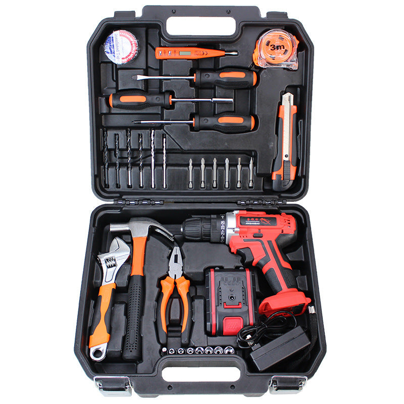 Lithium battery drill comprehensive toolbox set Household combination tool Hand drill 12v 21V lithium battery drill hardware set