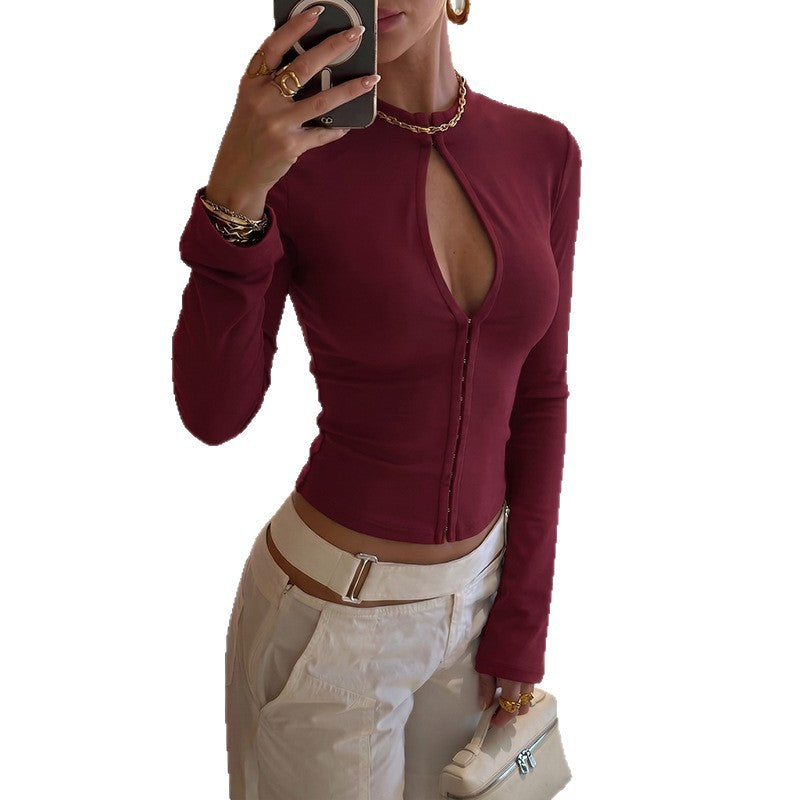 European and american export women's clothing  autumn new fashionable personalized slimming hollow-out cardigan button-up top wholesale