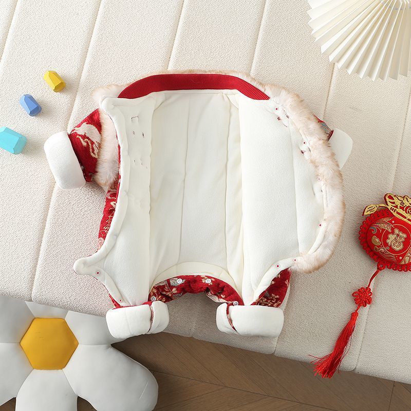 Baby girl winter new year greetings clothes baby winter clothes thickened romper romper winter outing retro one-piece