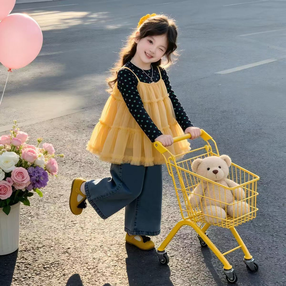 Girls' spring outfit : new princess sundress set with lace trim – stylish, sweet, and princess-inspired