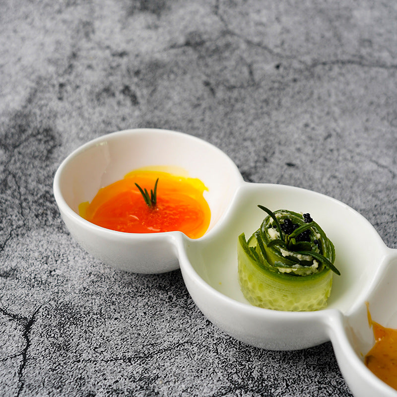 Ceramic divided dipping dish three grids japanese and korean barbecue seasoning dish snack dish creative hot pot seasoning vinegar dish dish