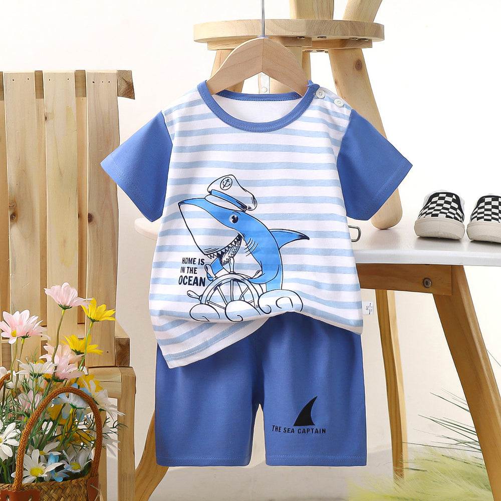 Kids' short-sleeve set: 100% cotton boys' t-shirt & baby summer outfit - girls' shorts, infant clothing, wholesale summer apparel