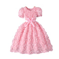 Girls' dress (sizes for mid-to-large children), 3d rose embellished dress + bow belt