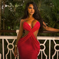 Fashion style export hot sexy women's backless pleated hip skirt halter wrap chest cross pure color long dress