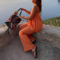 cross-border european and american women's clothing: new summer casual commute solid color camisole top and straight-leg pants fashion set
