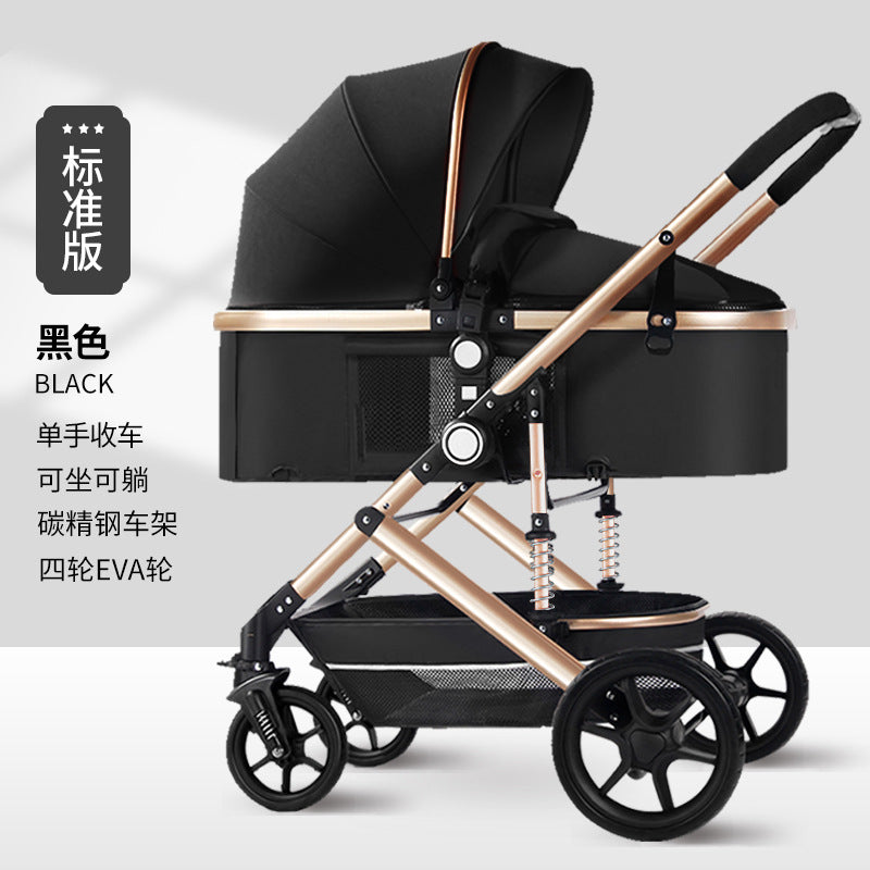 Lightweight baby stroller - four seasons, two-way, foldable bassinet, newborn pram, shock absorption, wholesale from manufacturer, portable