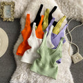 Retro pit knitting vest v neck inner wear pure colorhigh waistbacklessfashion street short silm suspender tops