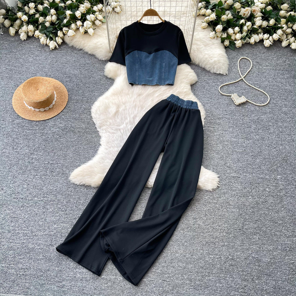 Commuting style silm vest high waistloose pantstwo-piece set female k-style summer silm type slimming lookelegantsuit