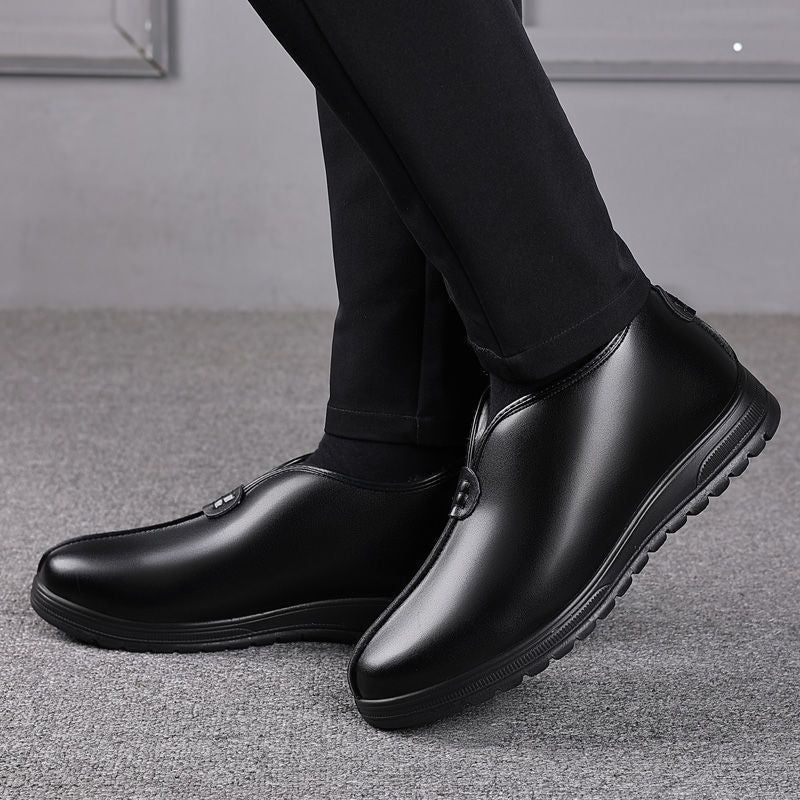 Men's winter warm cotton shoes - fleece lined, non-slip, casual high-top cotton shoes for men, elderly cotton shoes, men's leather cotton shoes for seniors