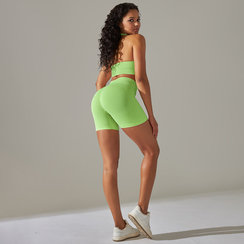 Spring/summer new solid color knitted seamless peach lift leggings with sports bra set - yoga & fitness apparel for women