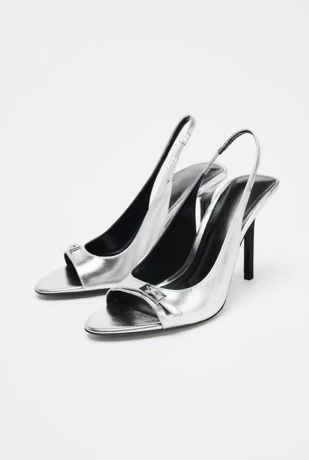 Za's 2025 spring new arrivals: burgundy and black women's patent leather peep-toe pumps with buckled ankle strap and stiletto heel