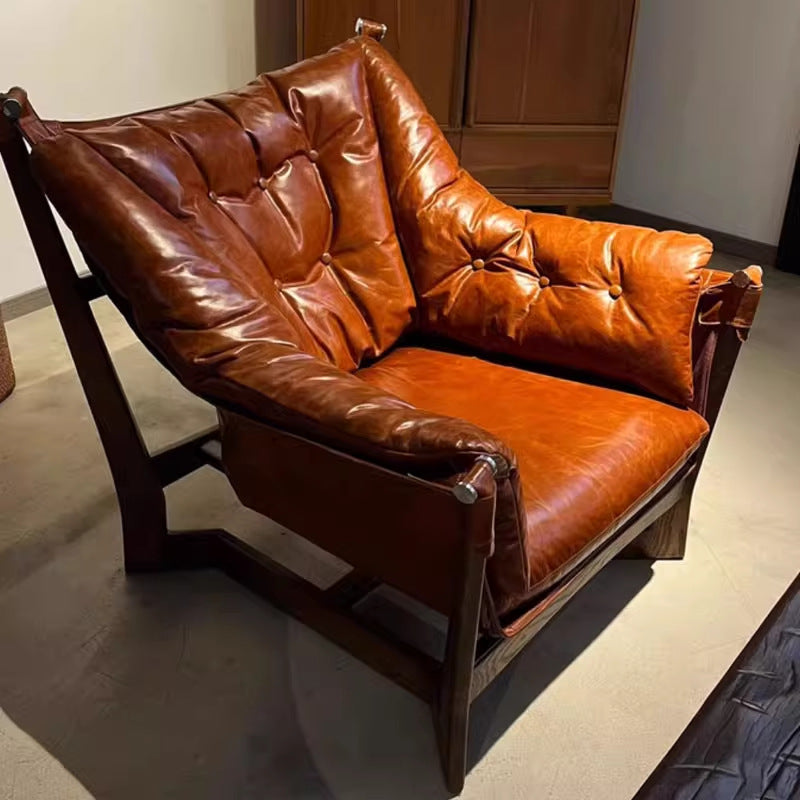 Medieval style genuine leather tea space owner chair retro solid wood chair american cigar bar sofa cigar chair tea room rack