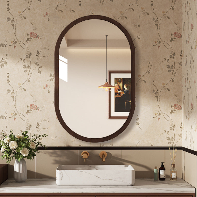 Retro bathroom mirror wall self-adhesive toilet washstand medieval makeup mirror non-punching half-body mirror wall-mounted