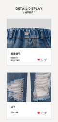 New arrivalkidsjeans cross-border children's clothing blue ripped pants distressed retrogirlpants medium and large children's straight-leg pants
