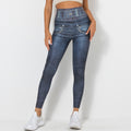 Clearance sale: faux denim print slim-fit workout leggings - high waist, butt-lifting, perfect for running, fitness, and yoga
