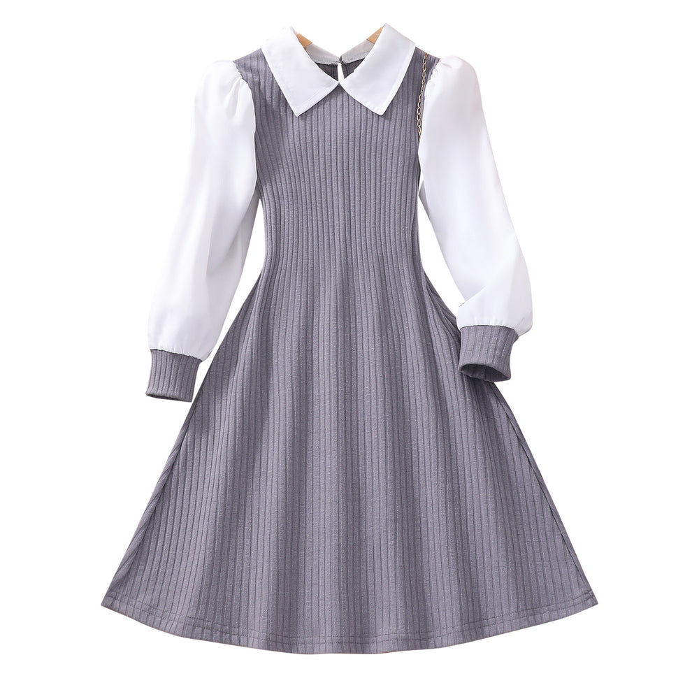 new arrival female youthlong sleeves lapel pit strip patchworkfake two-piece elegantdress