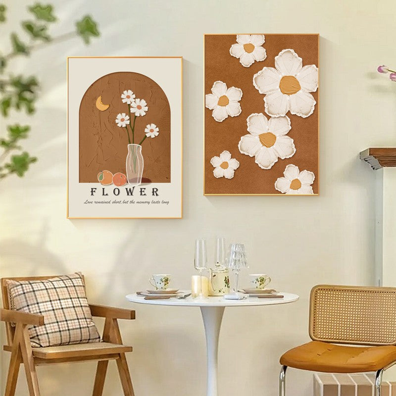 Small fresh flower living room decorative painting texture painting ins healing department cream wind pendulum painting flower dining room wall hanging painting