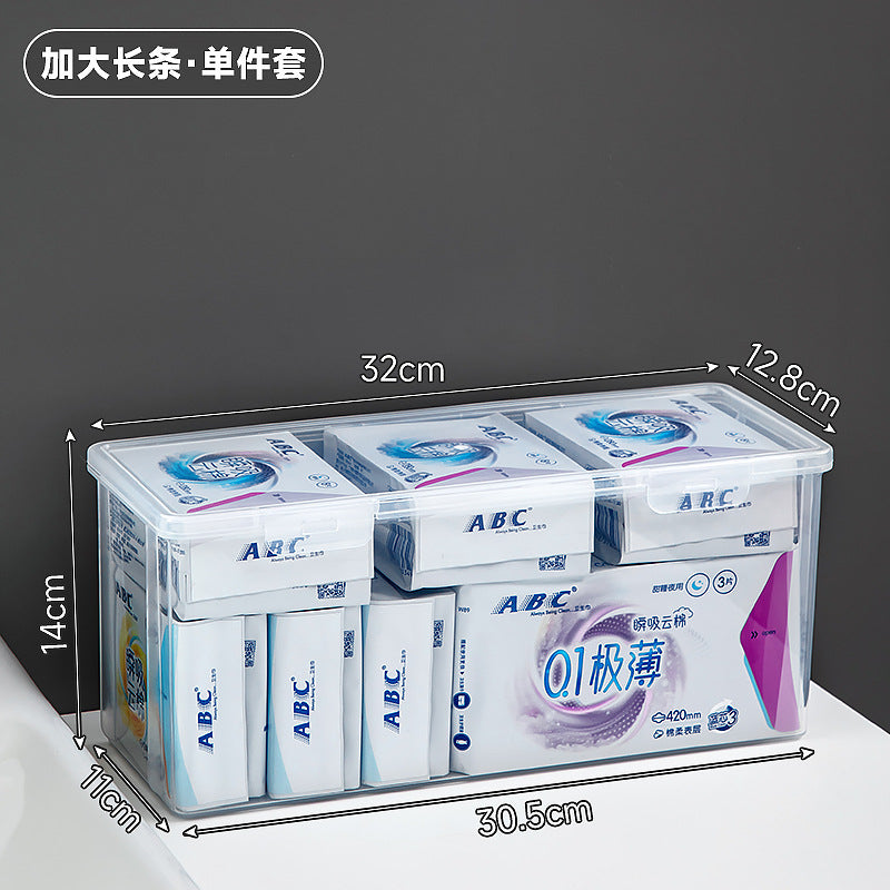 Long plastic washing powder storage box with lid, flip cover storage box, transparent mirror cabinet storage, rectangular storage box.