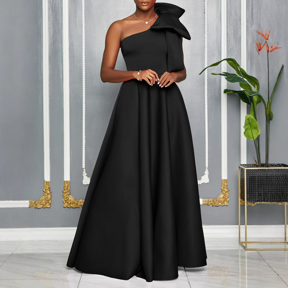 D3322 european and american women's clothing cross-border  new one-shoulder big bow sexy long gown african dress
