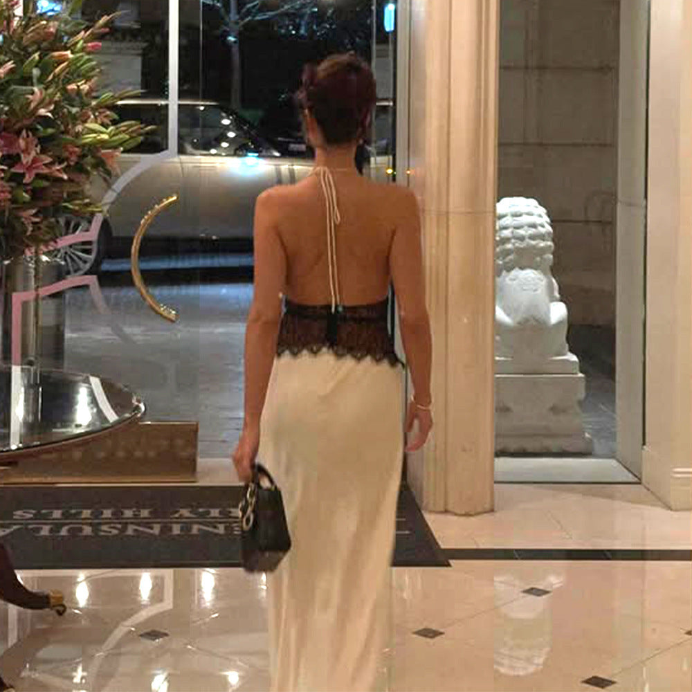 summer new arrivals: women's deep v backless maxi dress - lace, sheer, sexy, and slim-fit for cross-border e-commerce