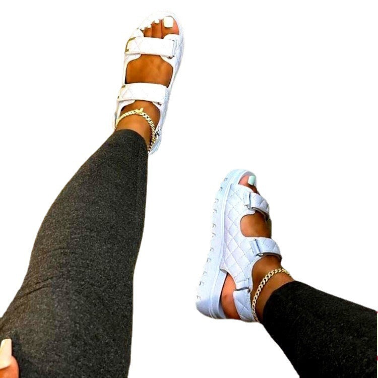 Women's sandals , chunky sole, plus size (us 11/uk 9/eu 43), round toe, velcro closure, flat sandals, ready stock wholesale